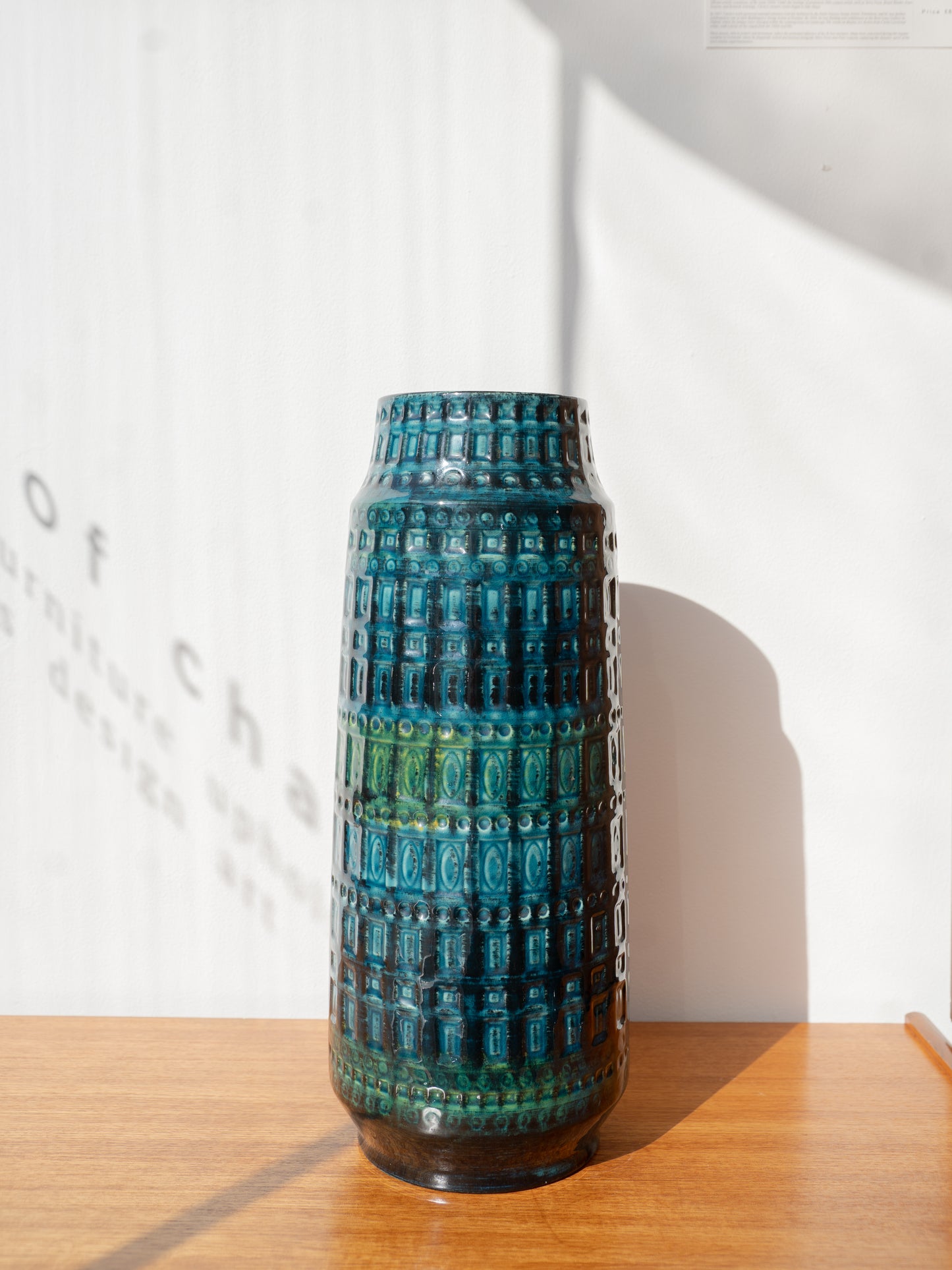Very large Green and Turqouise Geometric Impressed Floor Vase, (1960s) West Germany