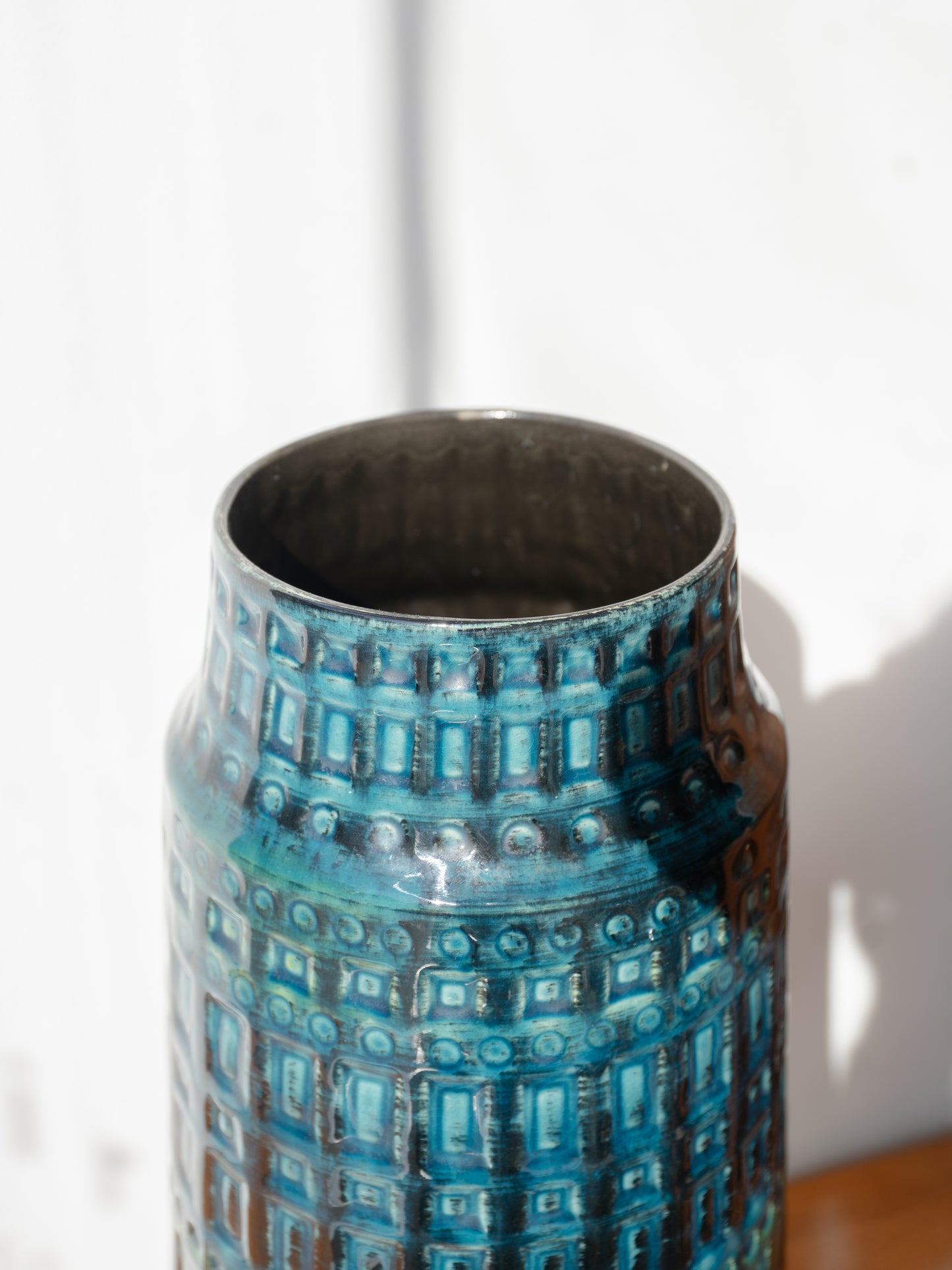 Very large Green and Turqouise Geometric Impressed Floor Vase, (1960s) West Germany