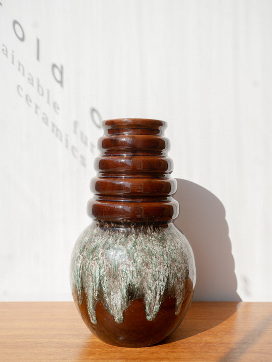 Large Floor-Standing Ribbed Neck Glazed Pottery Vase, West Germany