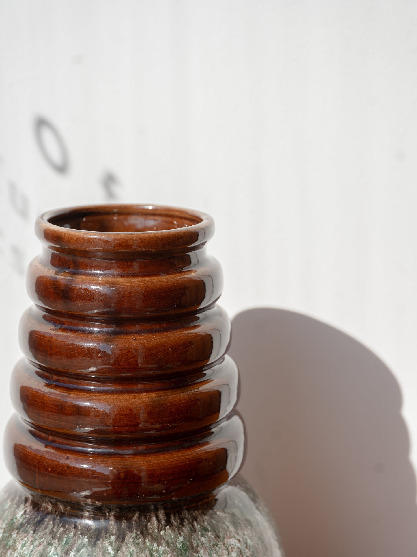 Large Floor-Standing Ribbed Neck Glazed Pottery Vase, West Germany