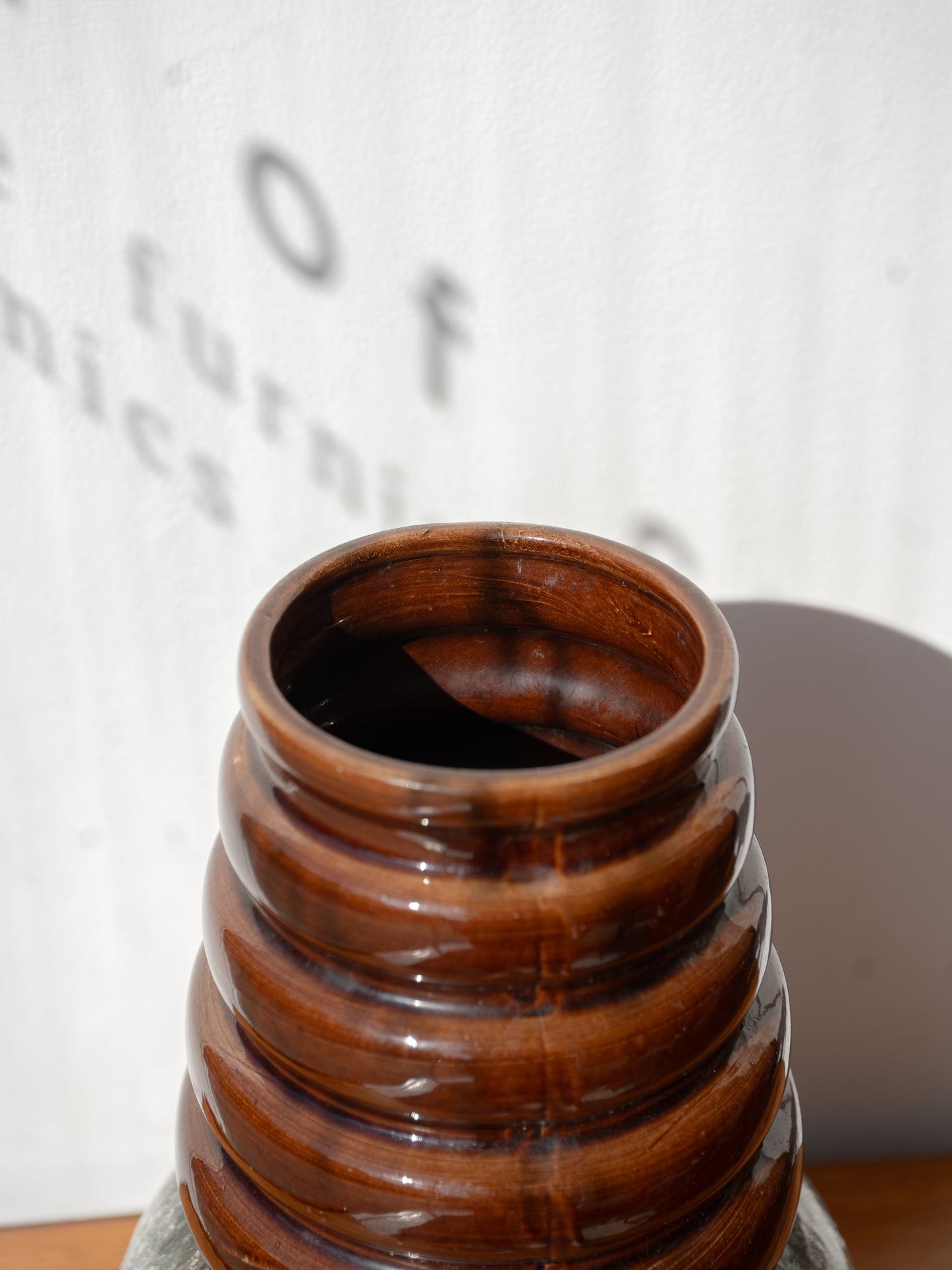 Large Floor-Standing Ribbed Neck Glazed Pottery Vase, West Germany
