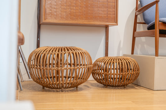 Large Wicker Bamboo 'Lobster Pot Stool' by Franco Albini, (1950s) Italy
