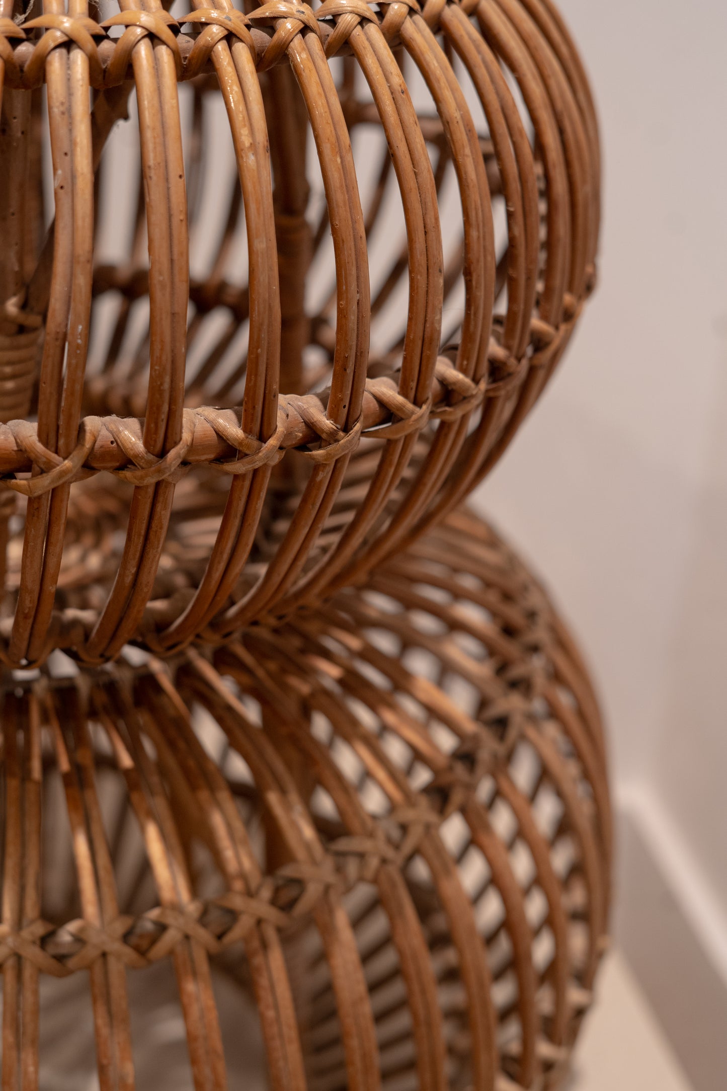 Small Wicker and Bamboo 'Lobster Pot Stool' by Franco Albini, (1950s) Italy