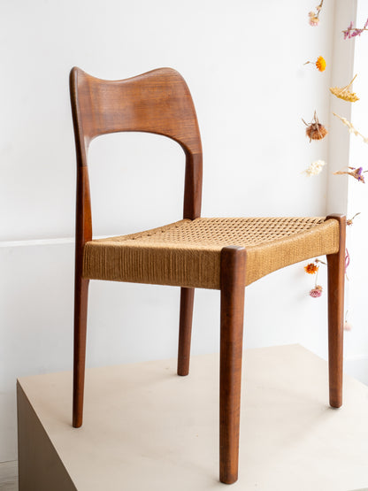 Teak and Paper Cord Dining Chair by Arne Hovmand Olsen for Mogens Kold, (1950/60s) Denmark