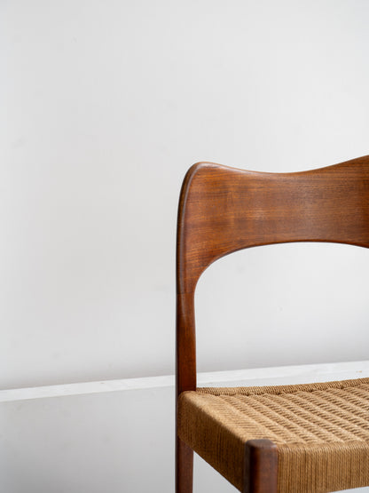Teak and Paper Cord Dining Chair by Arne Hovmand Olsen for Mogens Kold, (1950/60s) Denmark