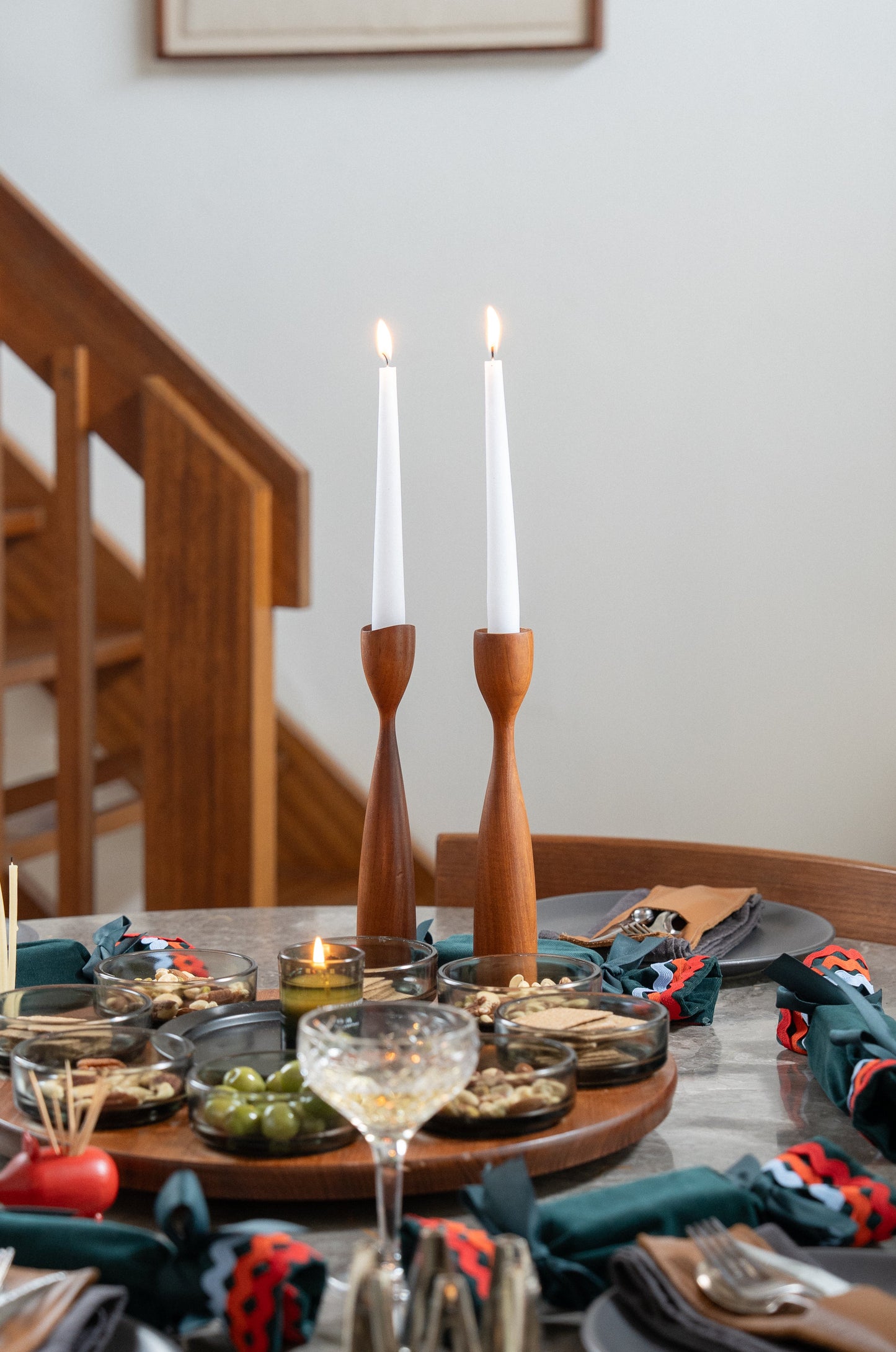 Pair of Danish Teak Candle Holders (1960s)