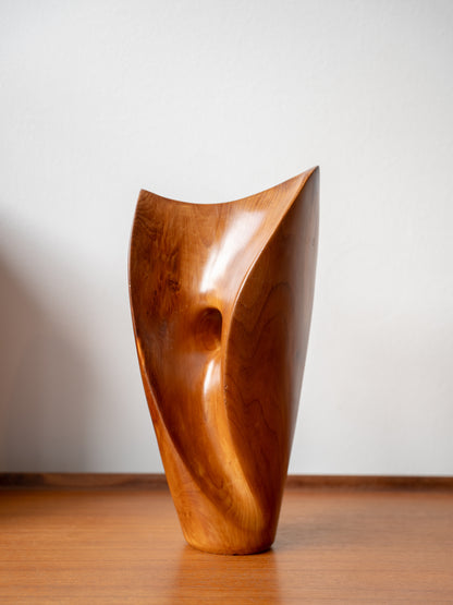 'Concave Form' in Yew - modernist Hand carved wood sculpture
