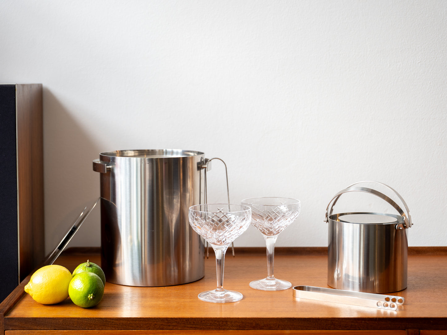 Extra-Large Cylinda-Line champagne cooler/Ice Bucket (with Tongs in box) by  Arne Jacobsen for Stelton (1960s) Denmark