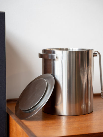 Extra-Large Cylinda-Line champagne cooler/Ice Bucket (with Tongs in box) by  Arne Jacobsen for Stelton (1960s) Denmark