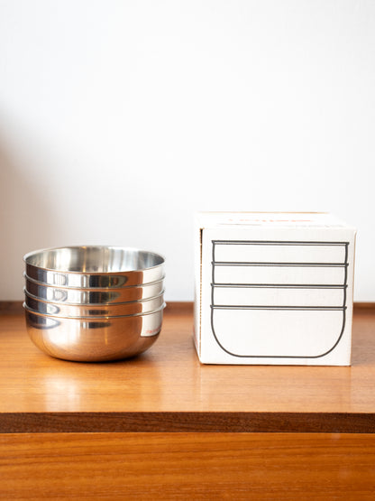 Set of 4 Stainless Steel Bowls in original box by Erik Magussen for Stelton (1960s)