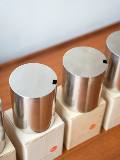 Stainless Steel Jam/Sugar Pots with original boxes, by Arne Jacobsen for Stelton (1960s) Denmark