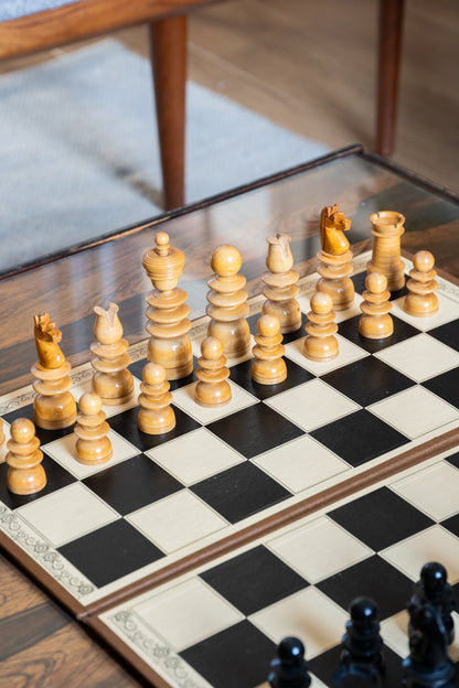 Mid Century Turned Boxwood & Ebony St George Pattern Chess Set (UK)