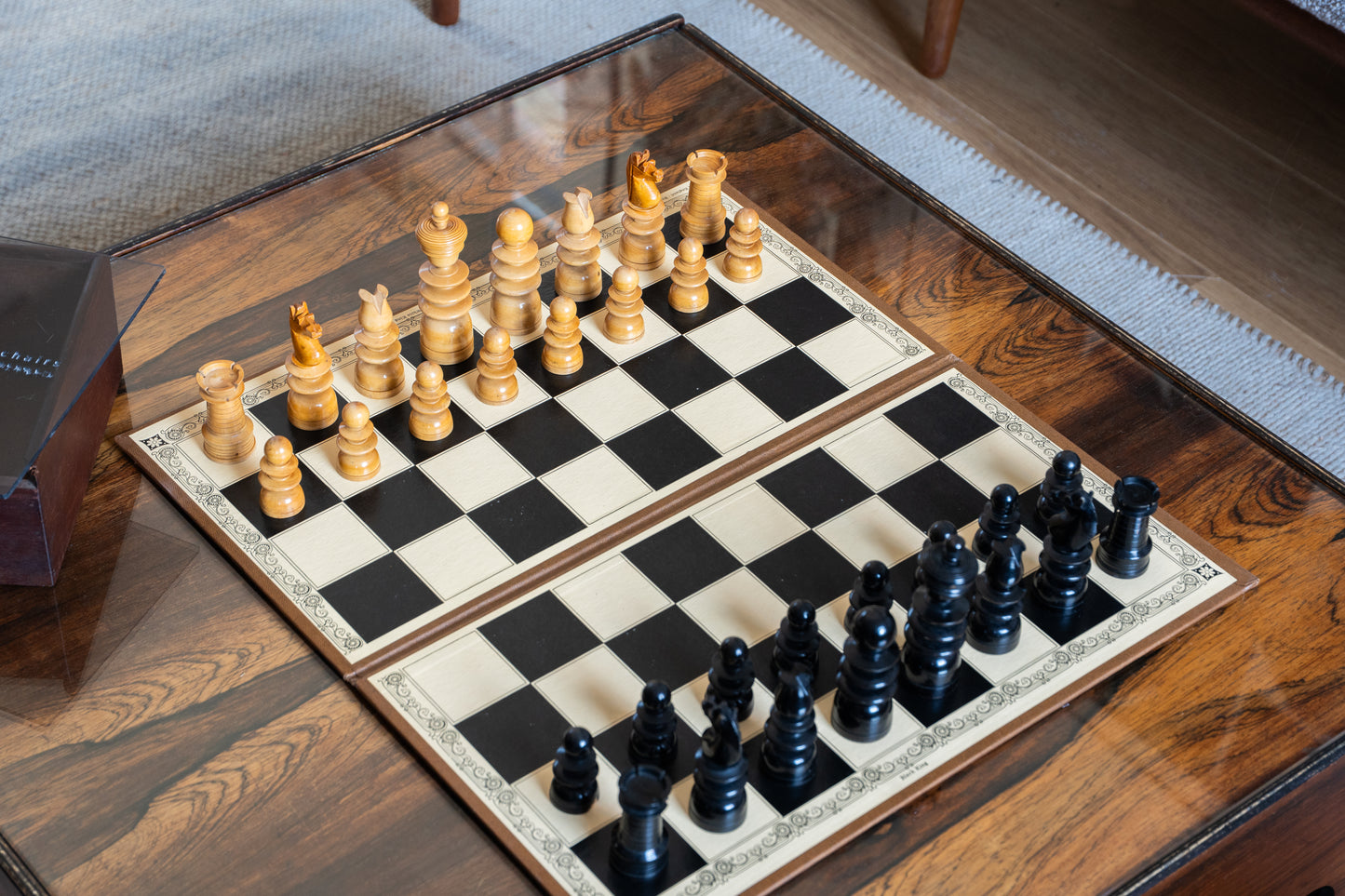 Mid Century Turned Boxwood & Ebony St George Pattern Chess Set (UK)