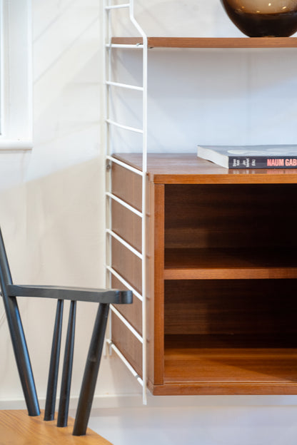 Nils Strinning for String Shelving - Teak and White Metal Modular Wall System/Bookcase (1960s) Sweden