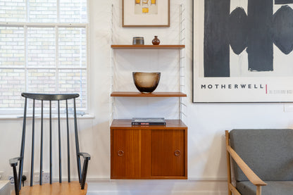 Nils Strinning for String Shelving - Teak and White Metal Modular Wall System/Bookcase (1960s) Sweden