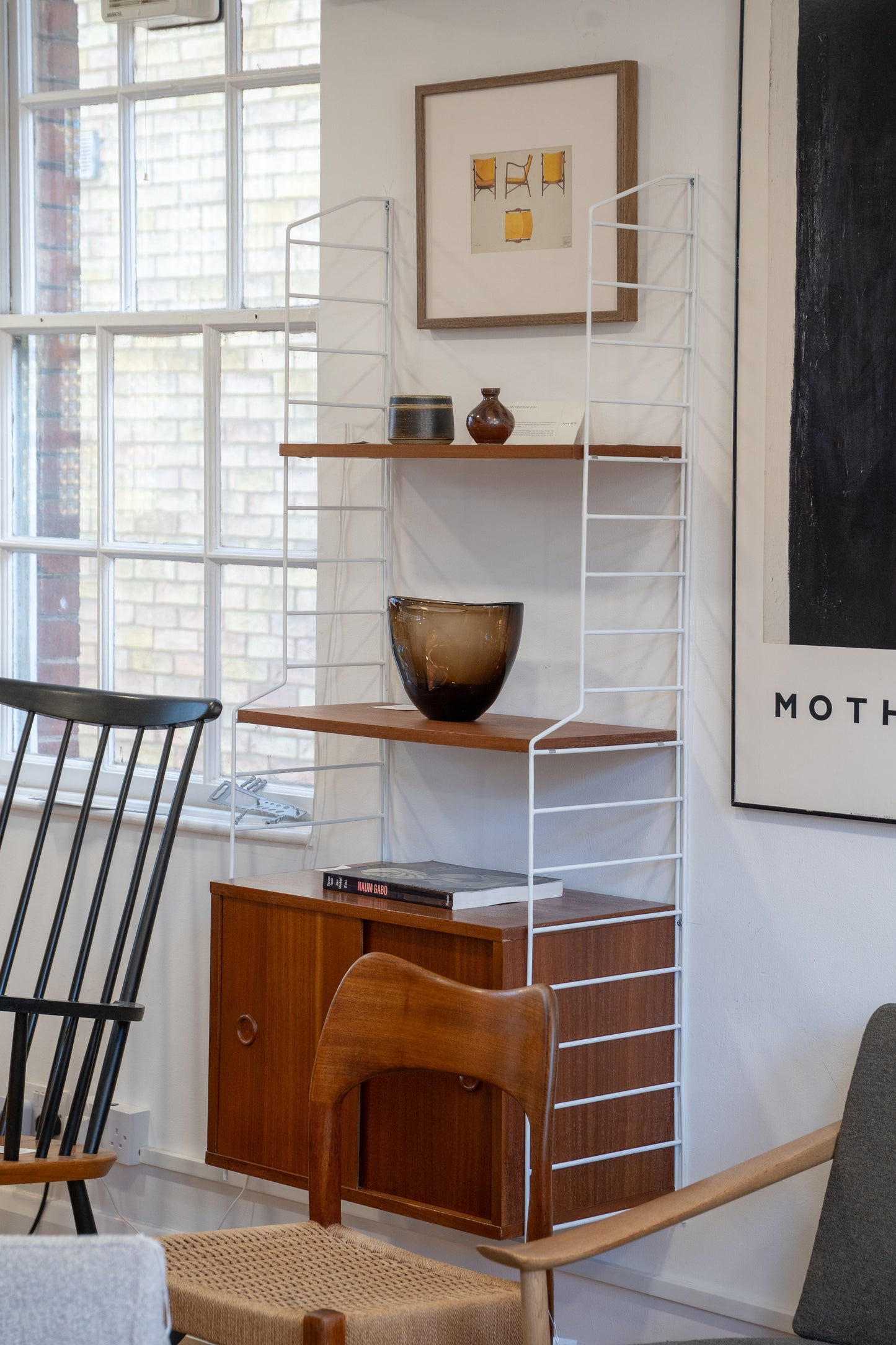 Nils Strinning for String Shelving - Teak and White Metal Modular Wall System/Bookcase (1960s) Sweden