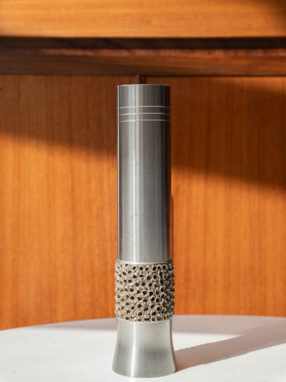 Large Brutalist Engine Turned Steel Vase