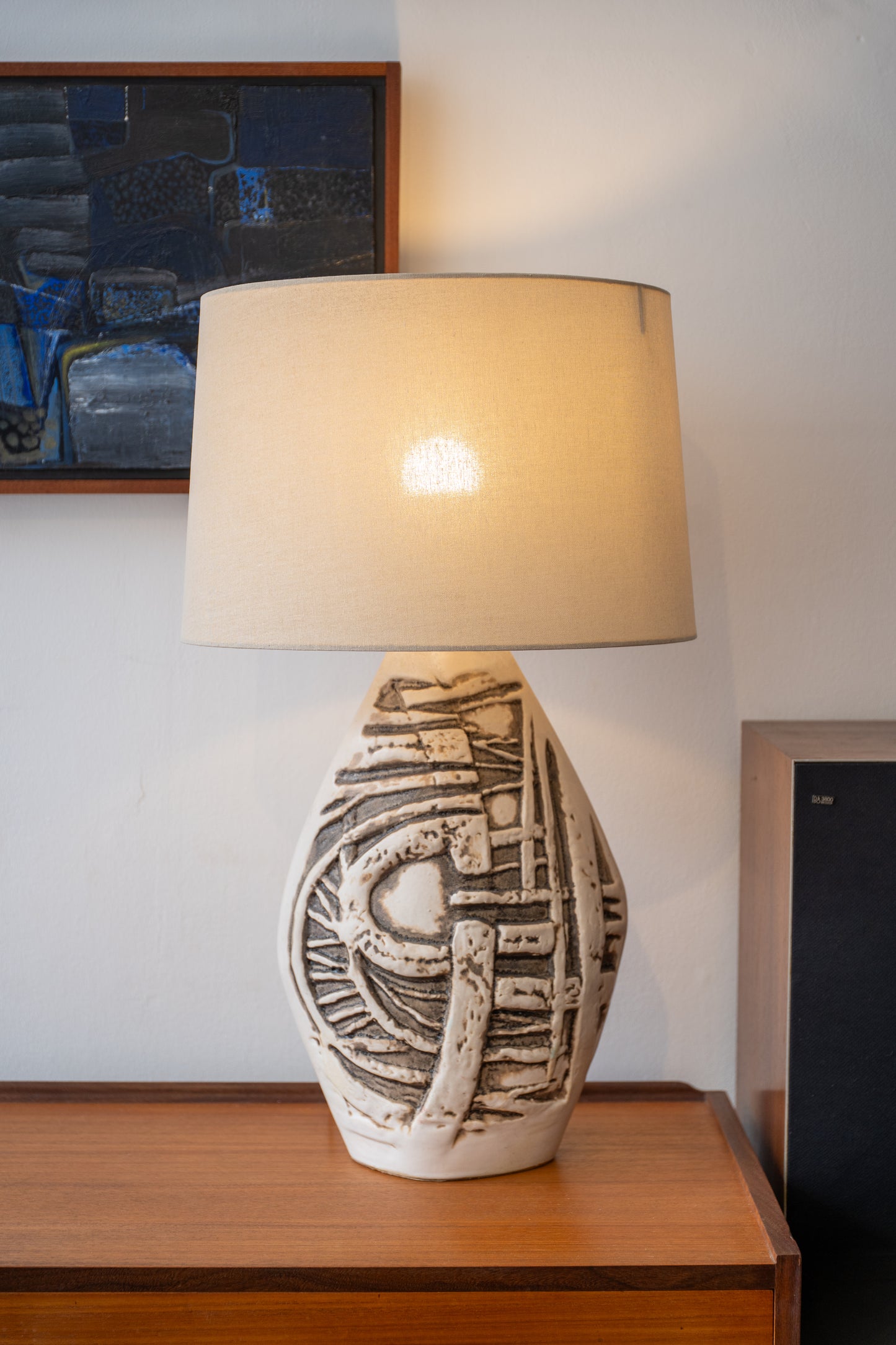 Tremaen Cornish Pottery Sculptural Bowjey Lamp by Peter Ellery (1970s) Cornwal