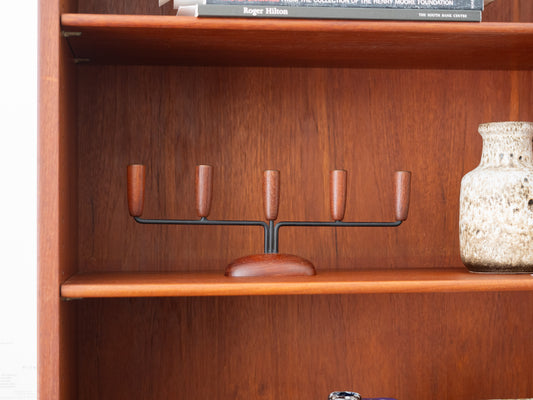 Danish midcemntury Five-Arm Teak and Metal Candlestick Holder, c.20th Century
