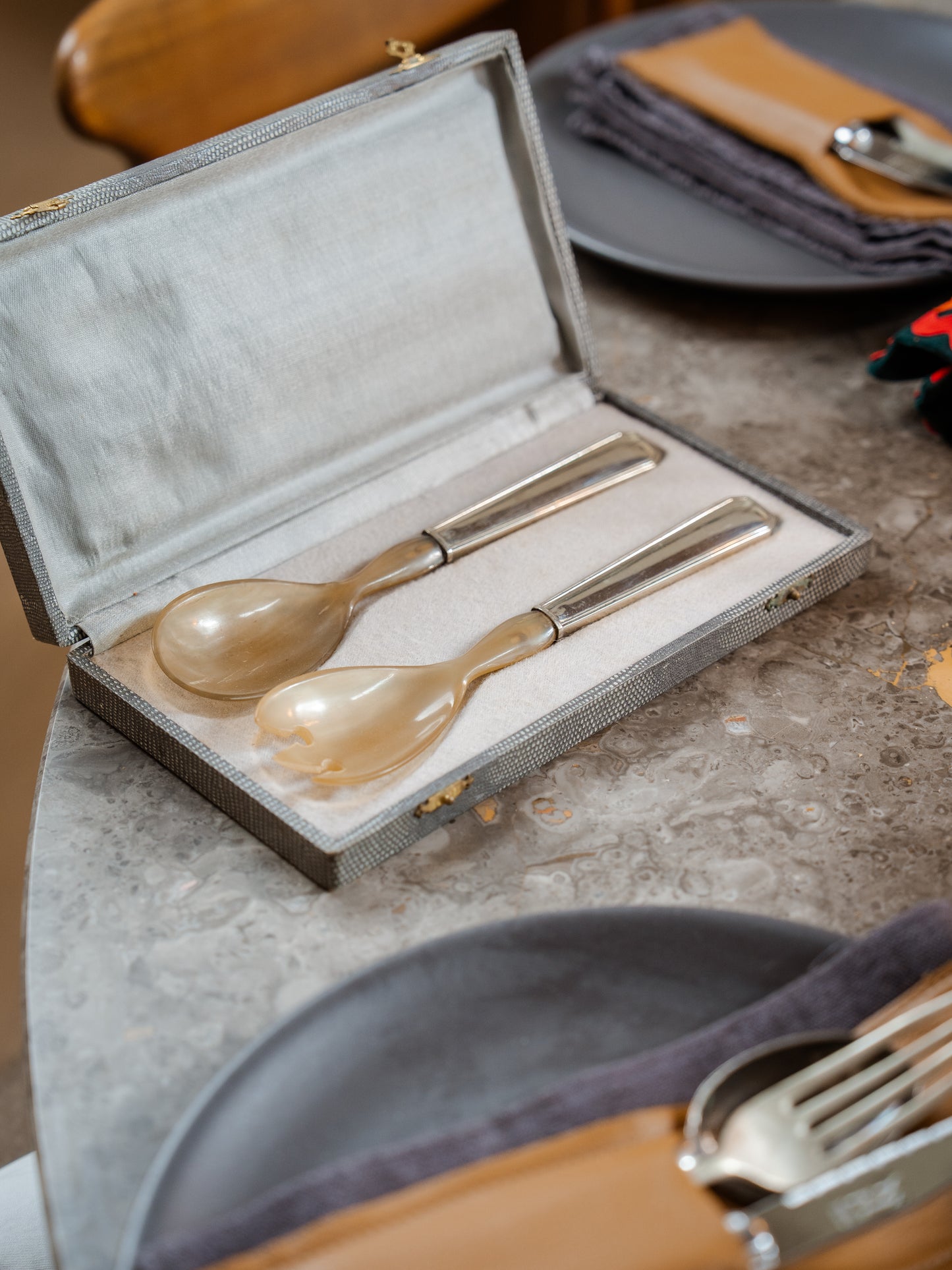 Silver-Plated and Horn Salad Servers by Vulcain (1950s)