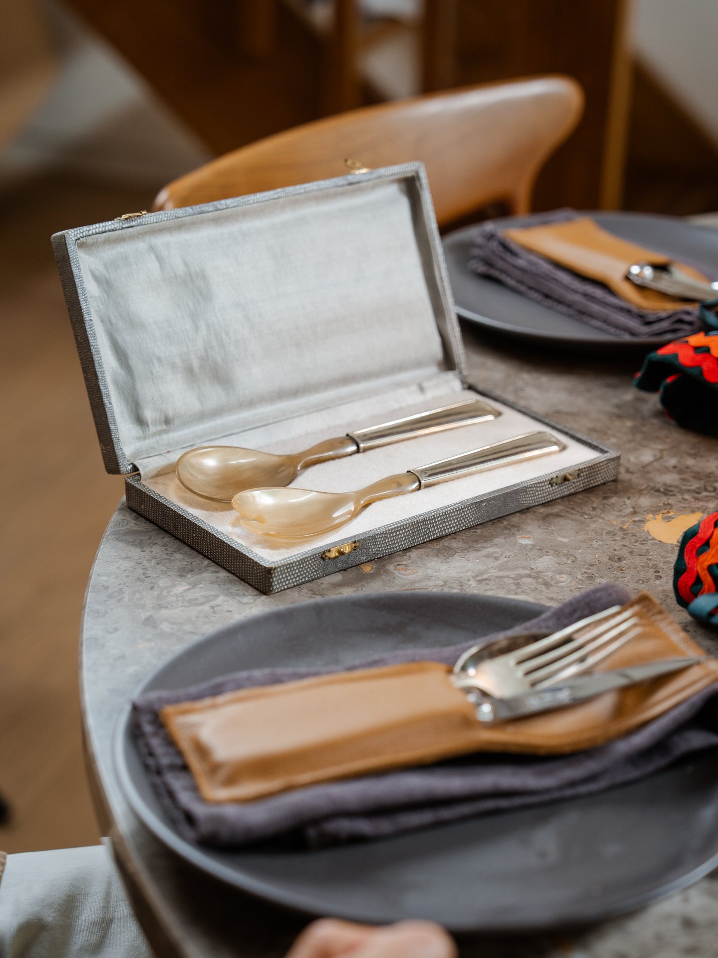 Silver-Plated and Horn Salad Servers by Vulcain (1950s)