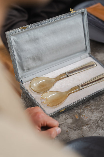 Silver-Plated and Horn Salad Servers by Vulcain (1950s)