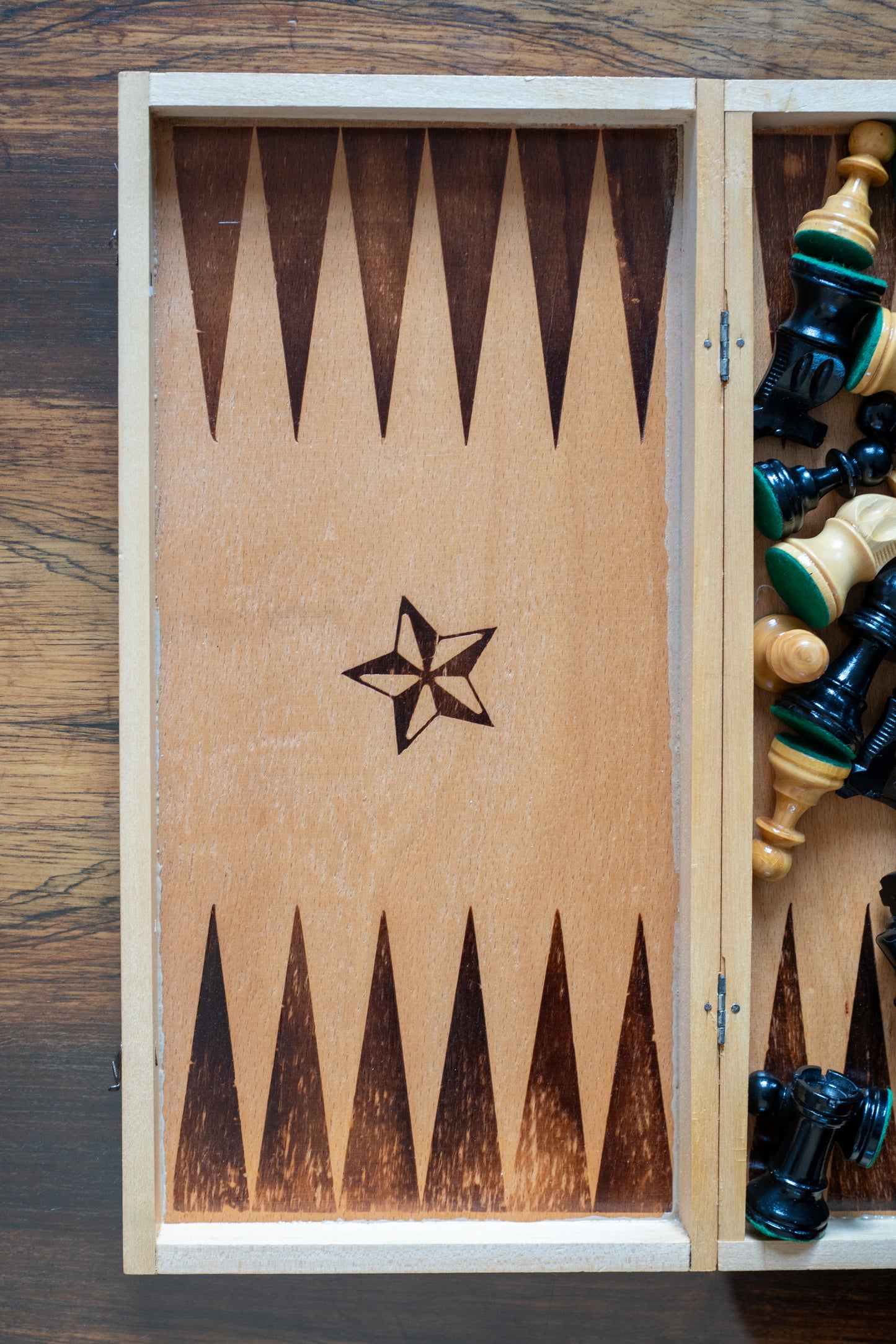 Folding Wooden Travel Chess & Backgammon Set, (1970s)