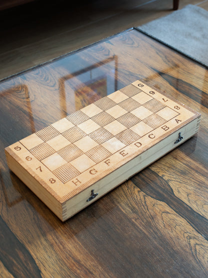 Folding Wooden Travel Chess & Backgammon Set, (1970s)