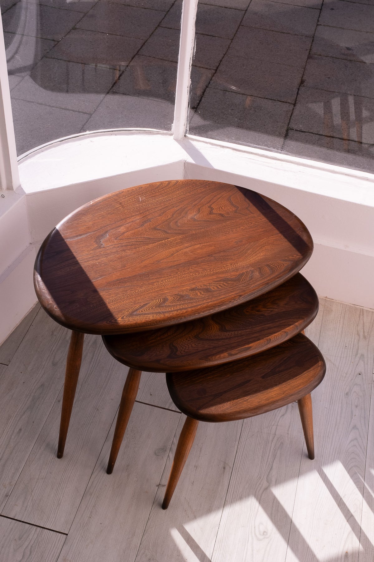 Set of three 'pebble' nesting tables, model 354, c1960, Ercol (UK)