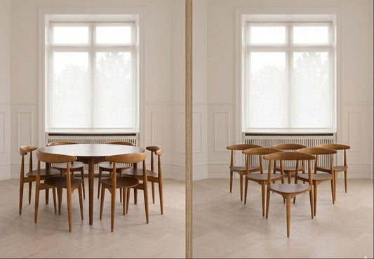Hans Wegner Beech & Teak Heart Dining Set For Fritz Hansen, (1960s) Denmark