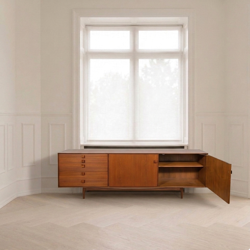 Teak Five Drawer and Twin Cupboard Sideboard by Ib Koford Larsen for G-Plan, (1960s)
