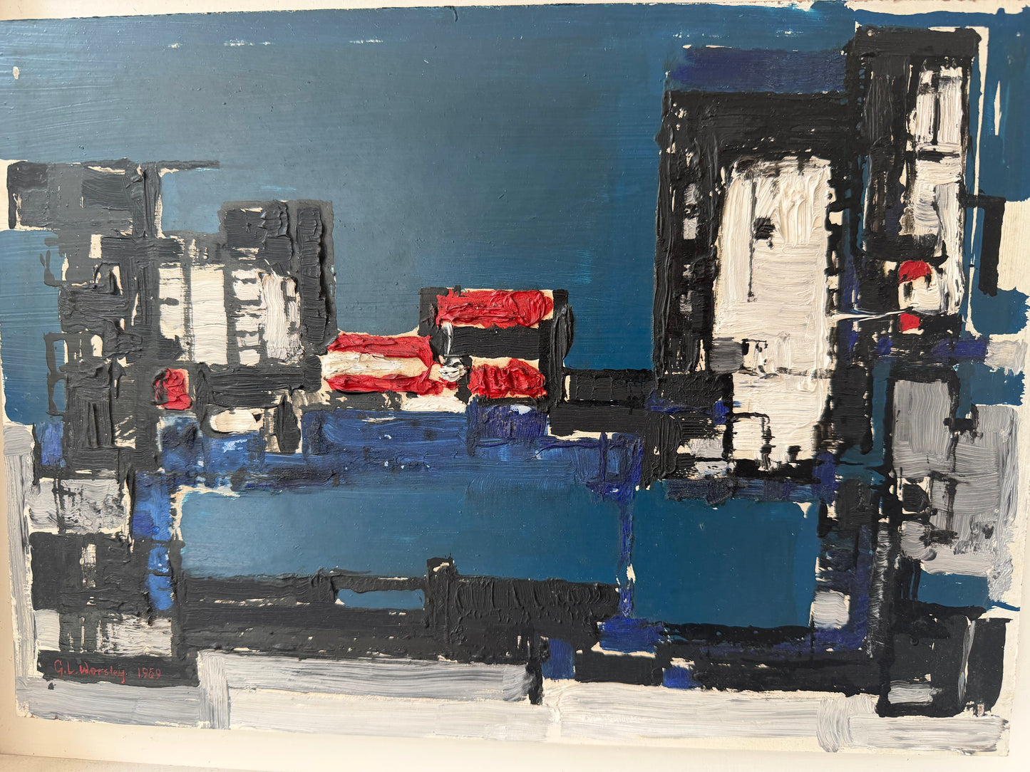 Metropolitan night, oil on panel, G.L. Worsley, 20th Century British  school (1969)