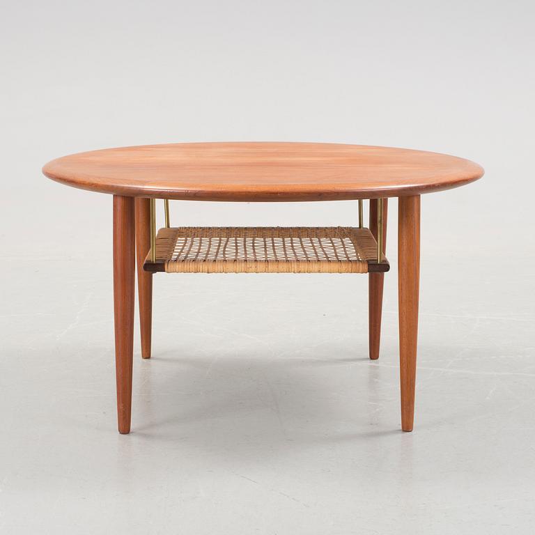 Circular teak and wicker coffee table w by Johannes Andersen (1960s)
