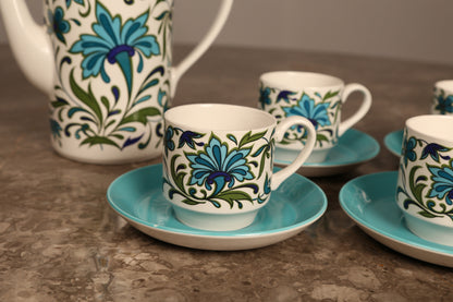 A midwinter pottery coffee set in 'Spanish Garden' pattern by Jesse Tait (1960s)