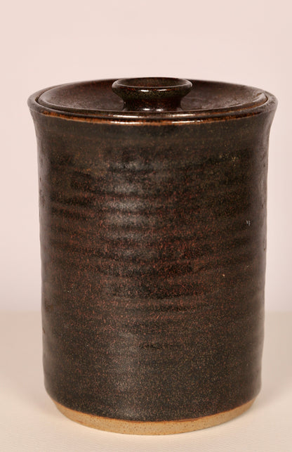 Midcentury treacle glazed container with lid (matching smaller one available)