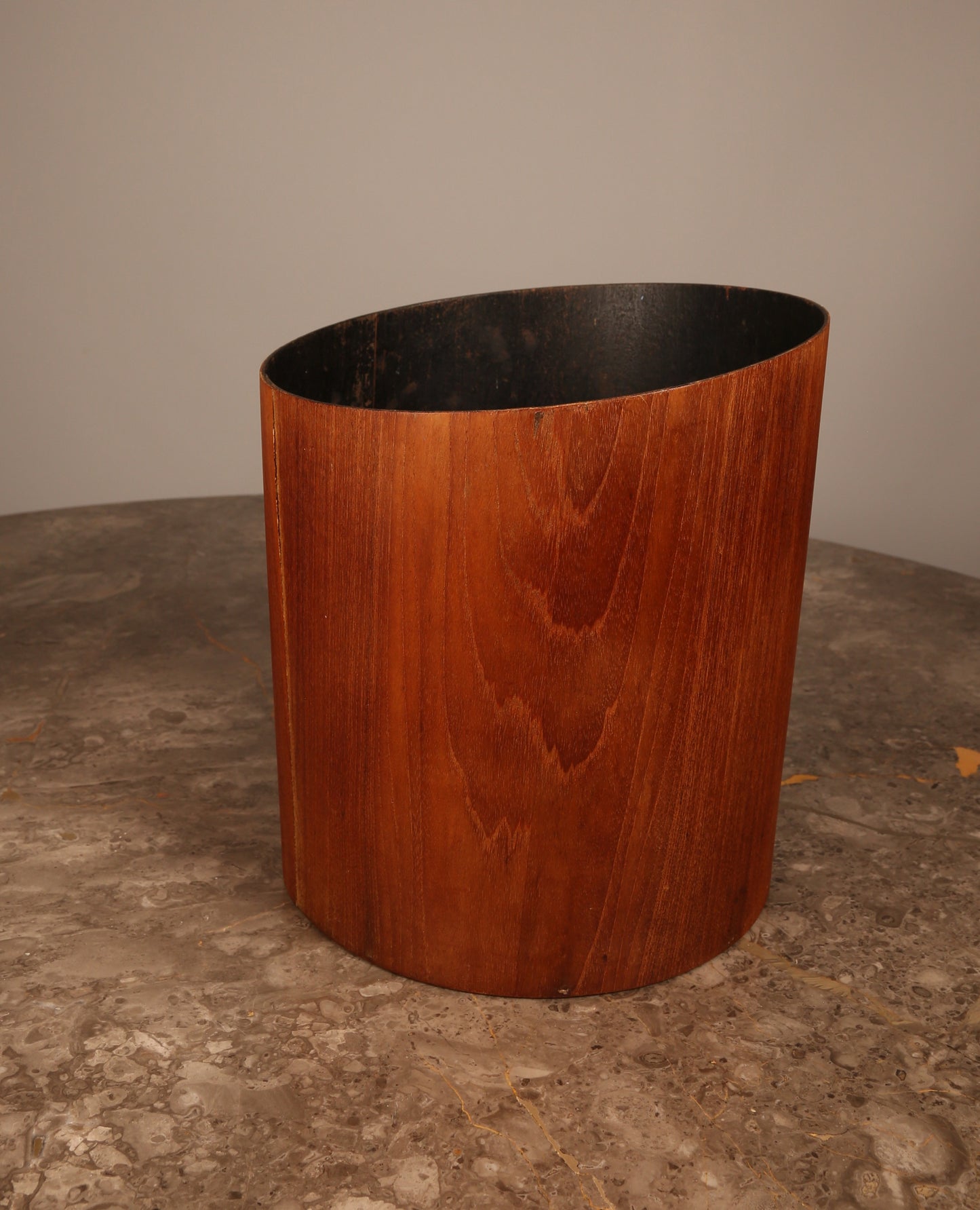 A Mallod 1960s teak plywood waste bin