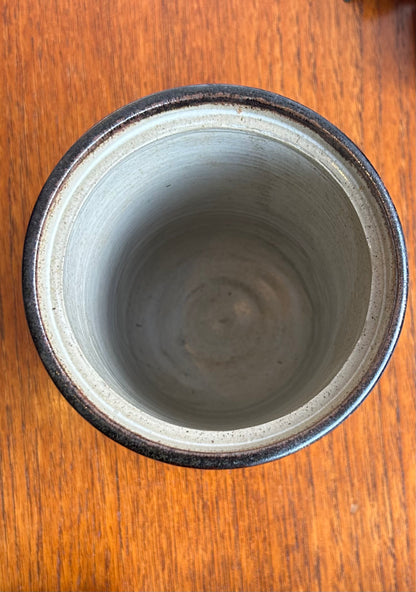 Midcentury treacle glazed container with lid (matching smaller one available)