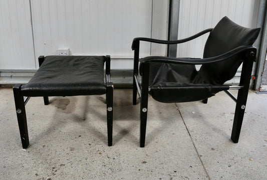 'Safari' Ebonised Armchair and Matching Footstool by Maurice Burke for Arkana, (1960s) UK