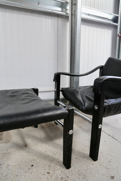 'Safari' Ebonised Armchair and Matching Footstool by Maurice Burke for Arkana, (1960s) UK