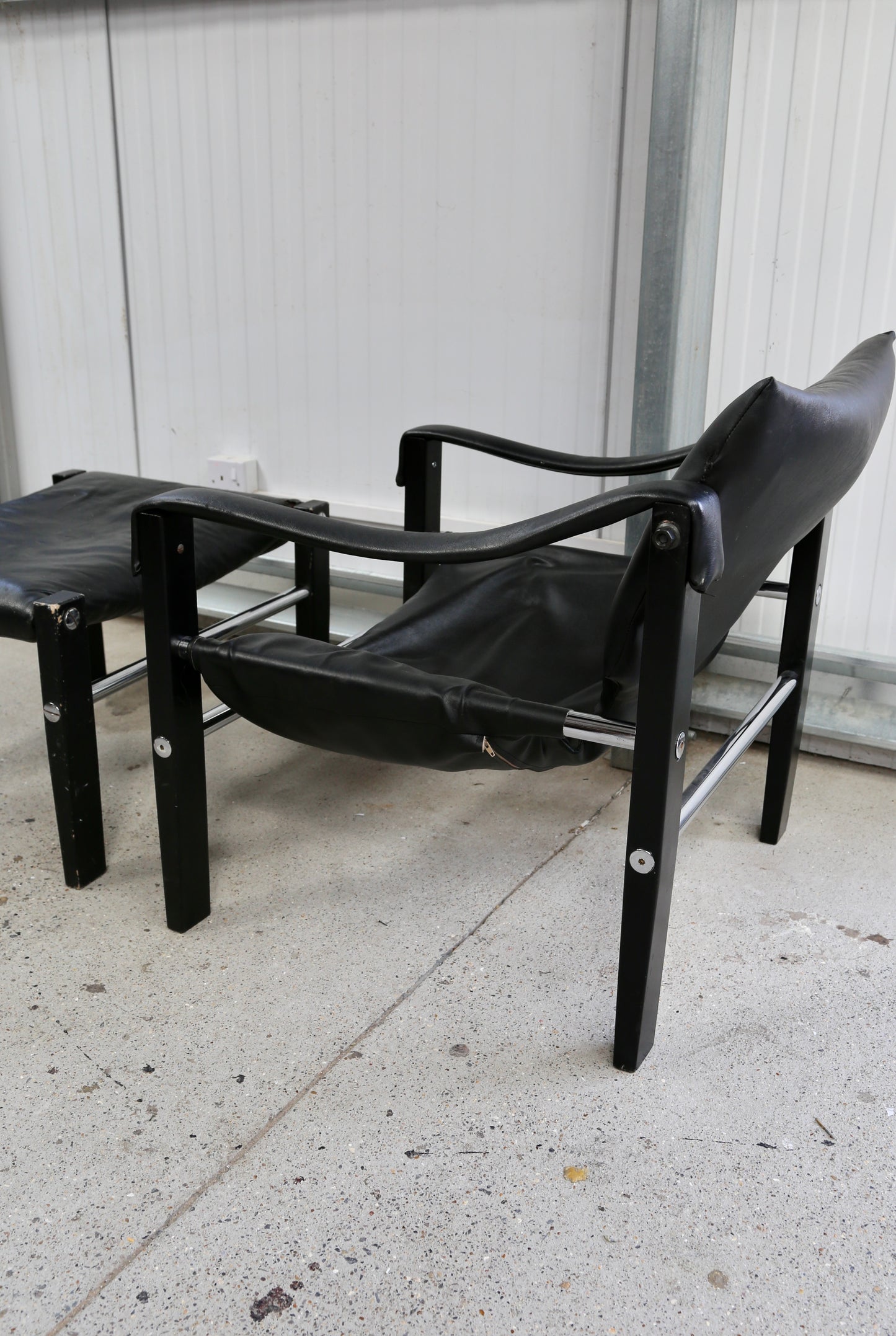 'Safari' Ebonised Armchair and Matching Footstool by Maurice Burke for Arkana, (1960s) UK