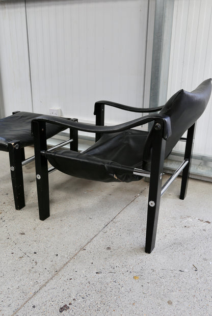 'Safari' Ebonised Armchair and Matching Footstool by Maurice Burke for Arkana, (1960s) UK