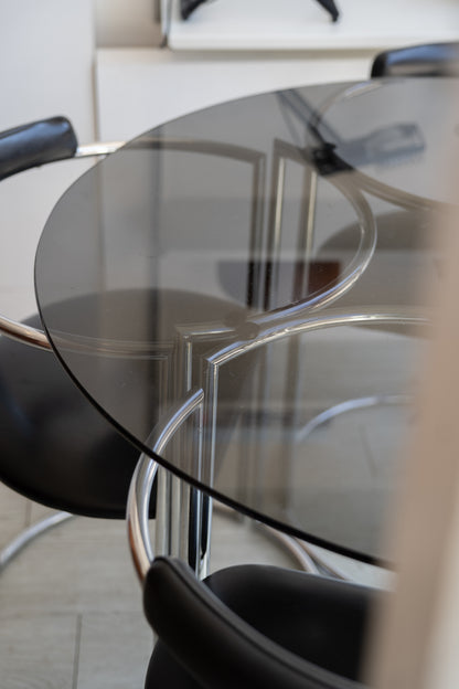 ON HOLD Italian Smoked Glass & Chrome Dining Set by La Metal Arredo Paderno D. Milano, Italy (1970s)