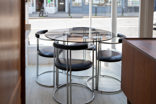 1970s Italian Smoked Glass & Chrome Dining Set by La Metal Arredo Paderno D. Milano, Set of Four Chairs