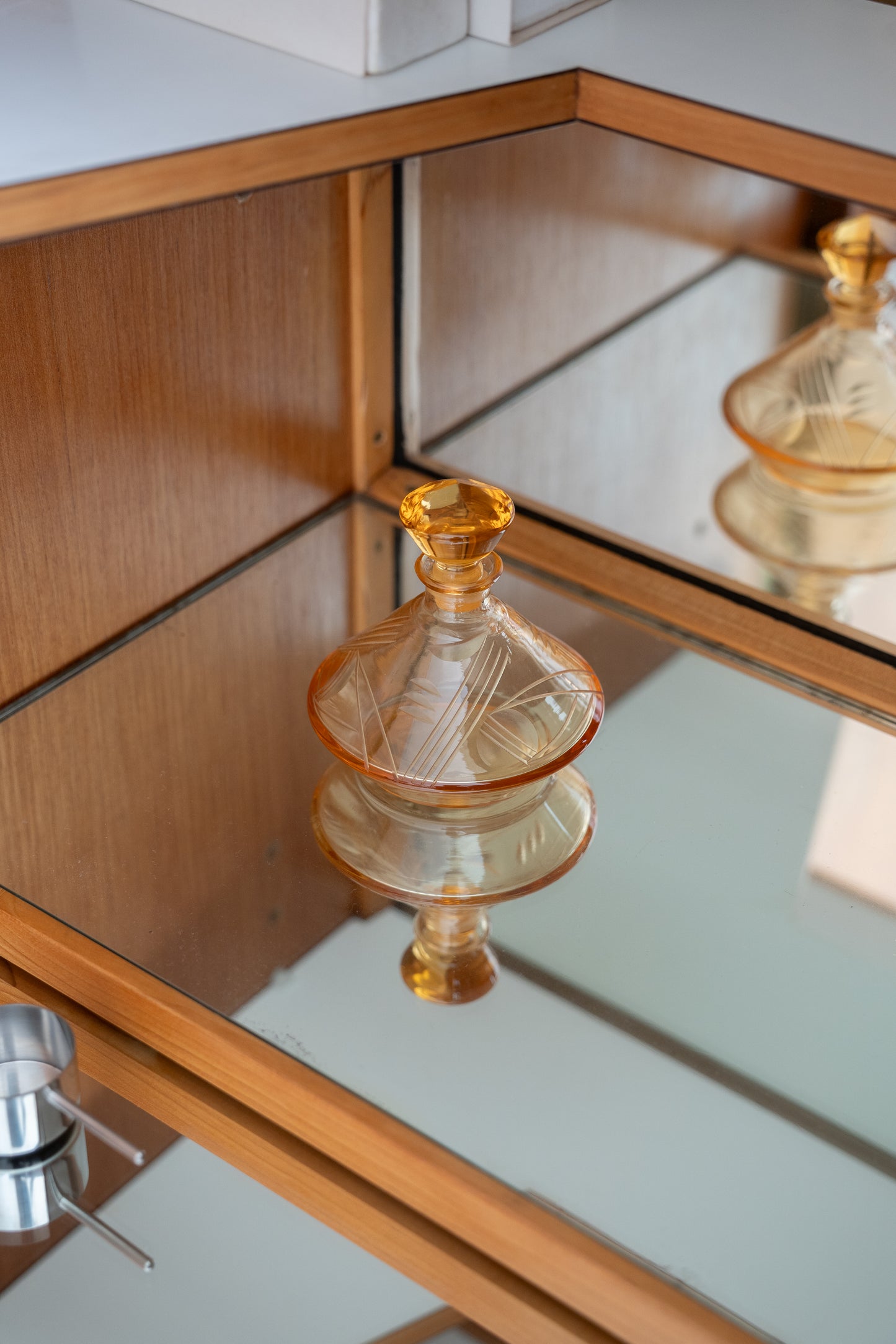 1940s Etched Amber Glass Perfume Bottle