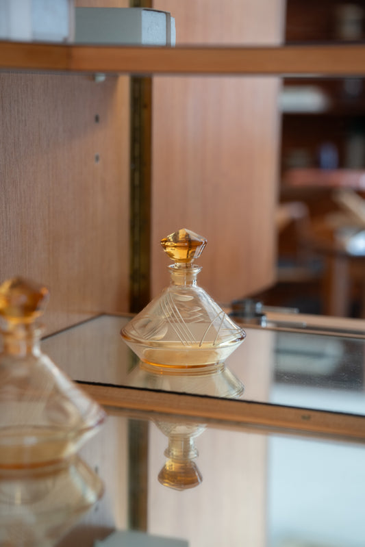 1940s Etched Amber Glass Perfume Bottle