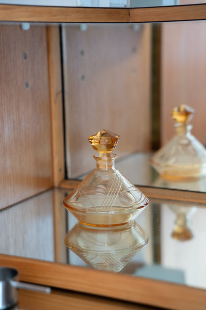 1940s Etched Amber Glass Perfume Bottle
