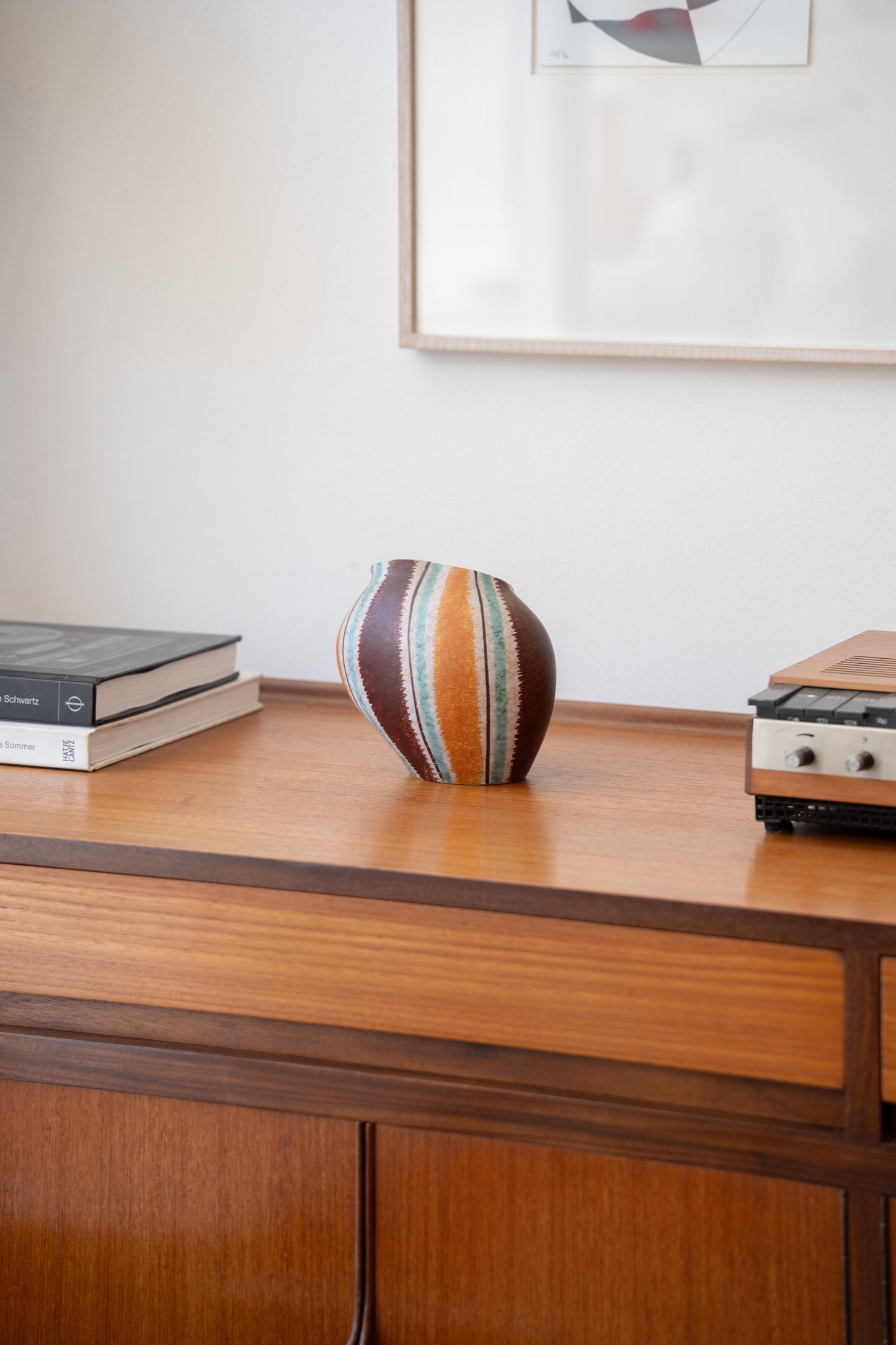 '4044' West German Organic Shaped Striped Ceramic Vase by Zell Schmider (1960s) Germany
