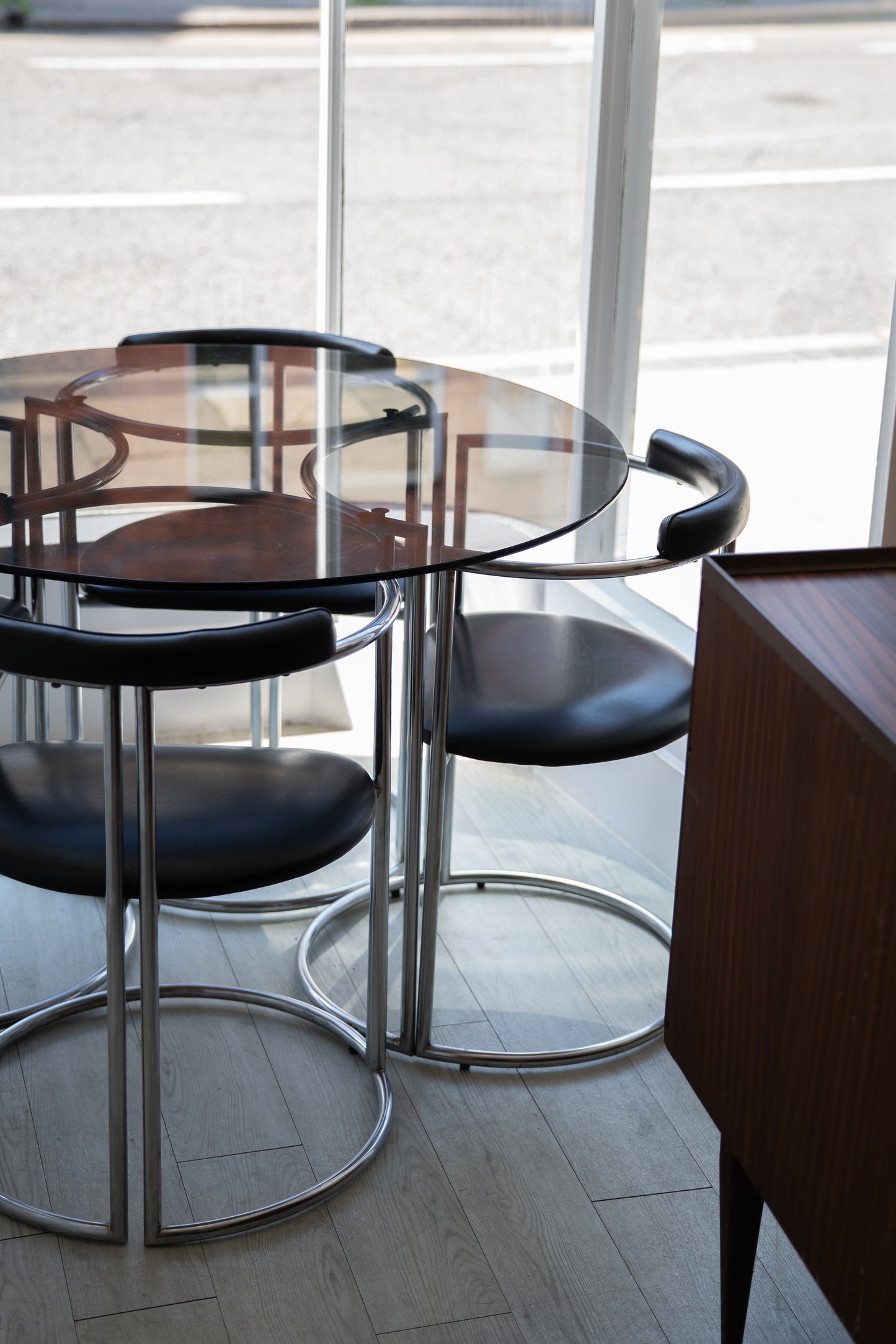 ON HOLD Italian Smoked Glass & Chrome Dining Set by La Metal Arredo Paderno D. Milano, Italy (1970s)