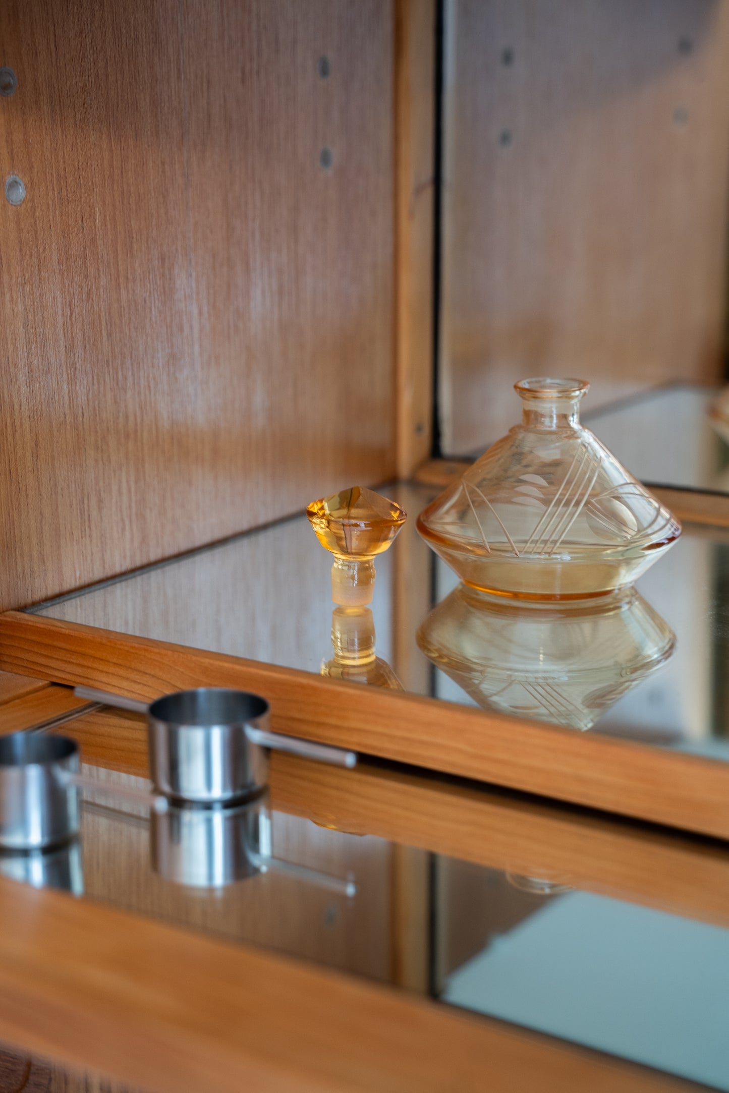 1940s Etched Amber Glass Perfume Bottle