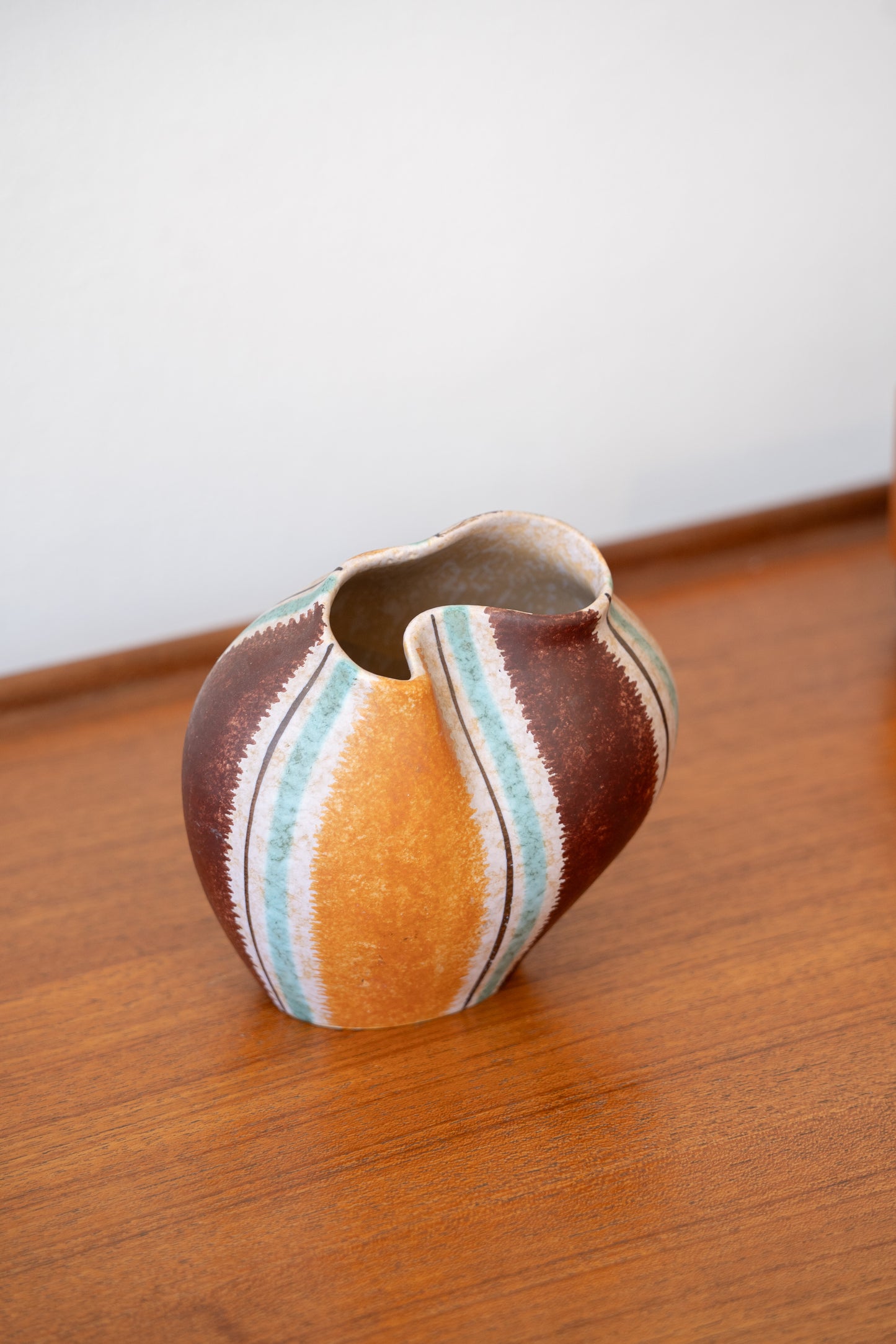 '4044' West German Organic Shaped Striped Ceramic Vase by Zell Schmider (1960s) Germany